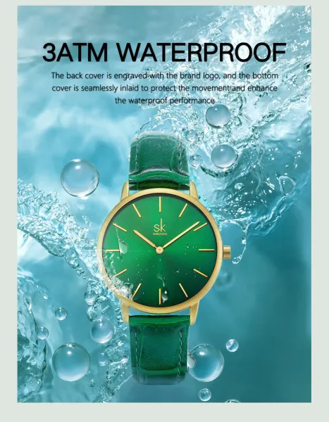 Design Shengke Minimalist Green Dial Gold Case Leather Strap Watch Watches - 10