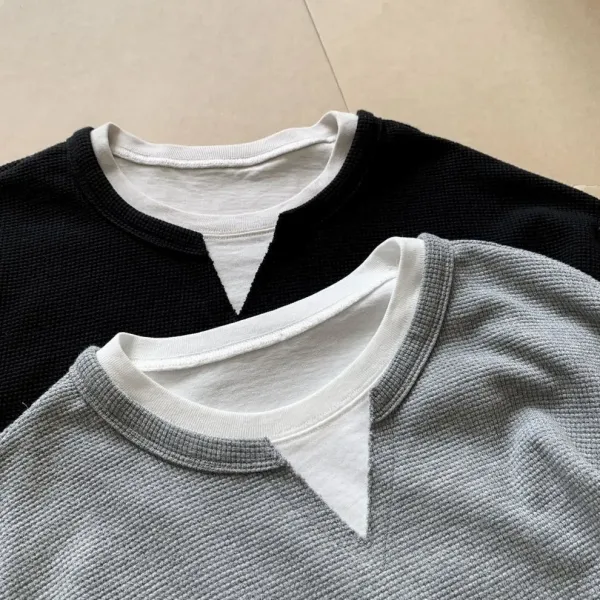 Design Layered V-Neck Thermal Gray Long Sleeve Top - 14