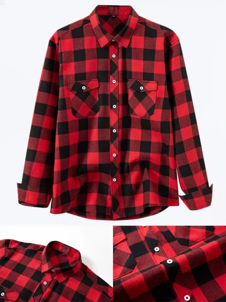 Design Classic Black and White Checkered Flannel Shirt Tops Shirt - 22