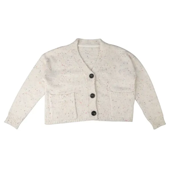 Design Cropped Speckled Knit Cardigan White Outerwear.cardigan - 6