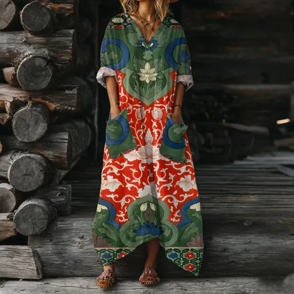 Design Bohemian Floral Print Maxi Dress Multicolor - 1