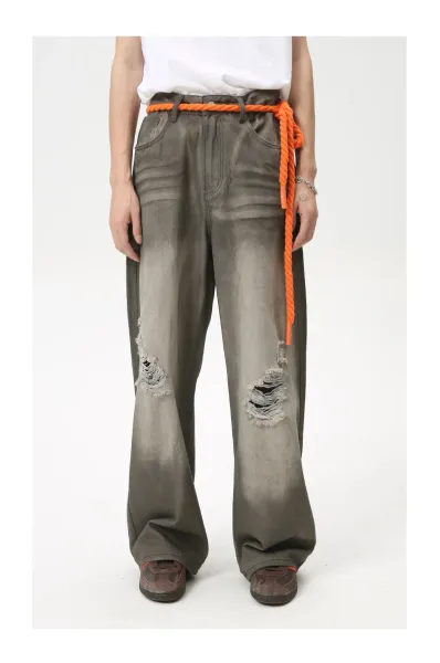 Design Wide-Leg Distressed Gray Jeans - 9