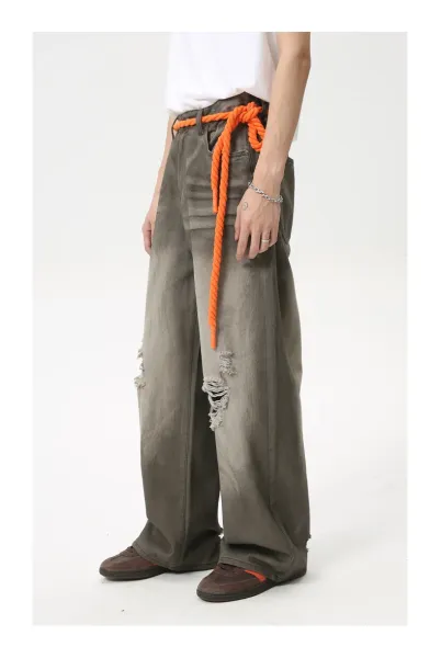 Design Wide-Leg Distressed Gray Jeans - 10