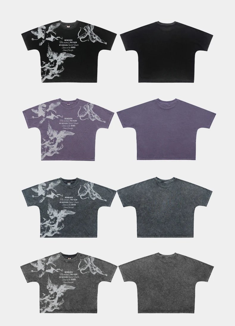 Design Cherub Print Acid Wash Gray T-Shirt - 6