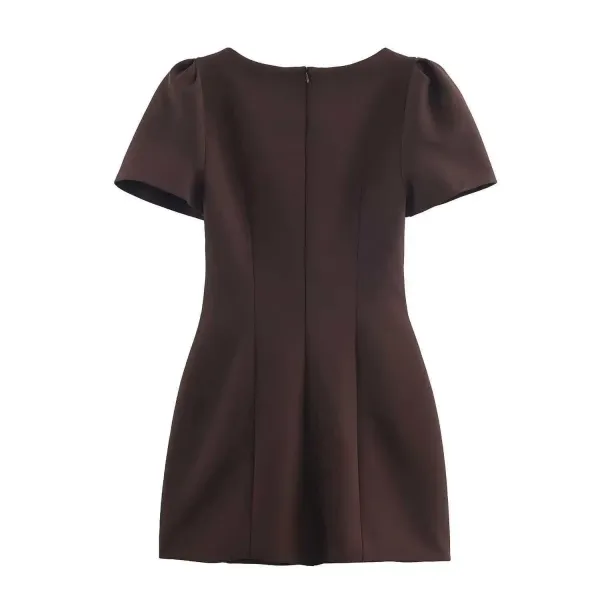 Design Puffed Sleeve Mini Dress Black - 6