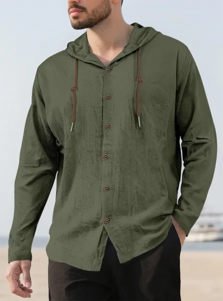 Design Hooded Button-Up Shirt Red - 23
