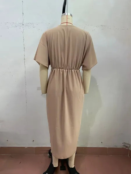 Design Wrap Front V-Neck Midi Dress Burgundy - 36