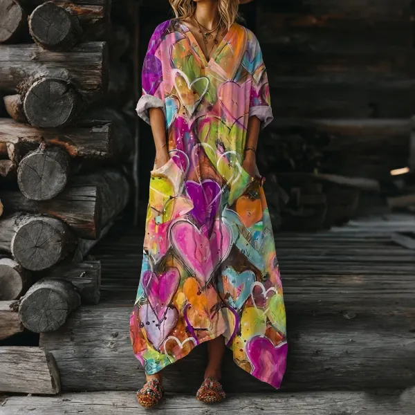 Design Heart Print Maxi Dress Multicolor Casual Dress - 1