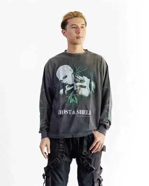 Design Graffiti Print Oversized Long-Sleeve T-Shirt White - 33