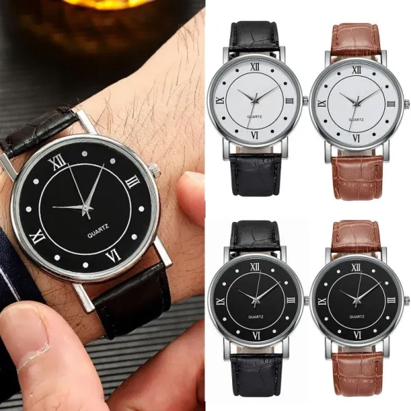 Design Classic Roman Numeral White Dial Black Leather Strap Quartz Watch Watches - 4