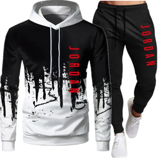Design Jordan Graphic Print Hoodie and Sweatpants Set Black / White / Red Sets - 1
