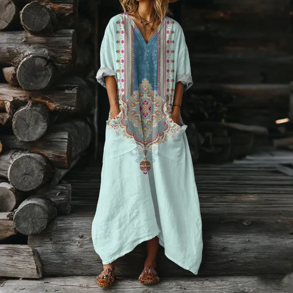Design Boho Embroidered Maxi Dress in Mint Green Dress - 1