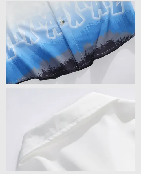 Design Oversized Short-Sleeve Button-Up Shirt with Gradient Dip-Dye Hem Tops Shirt - 22