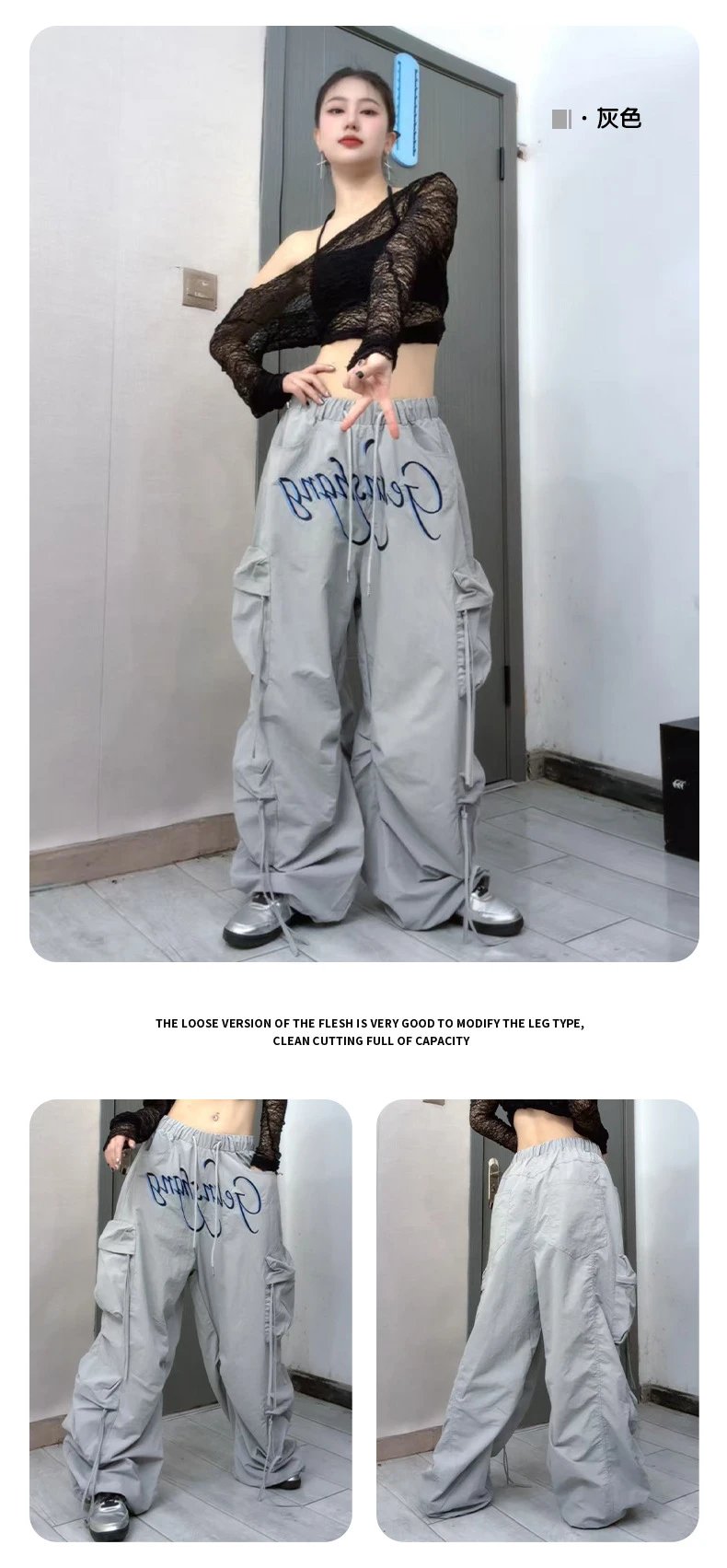 Design Cargo Pants with Script Logo Black Pants - 10