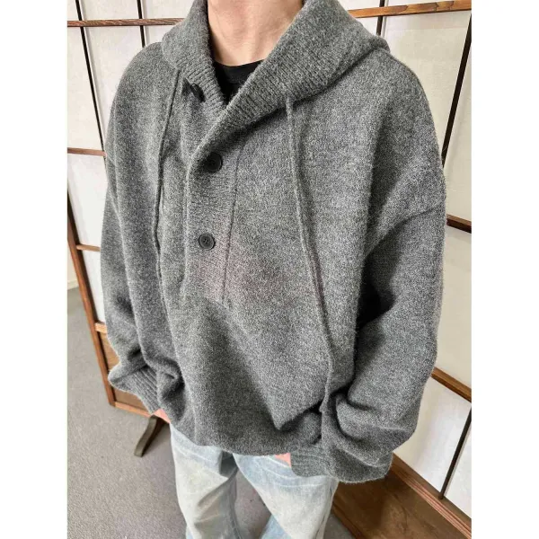 Design Gray Wool-Blend Shawl Collar Cardigan Outerwear.cardigan - 1