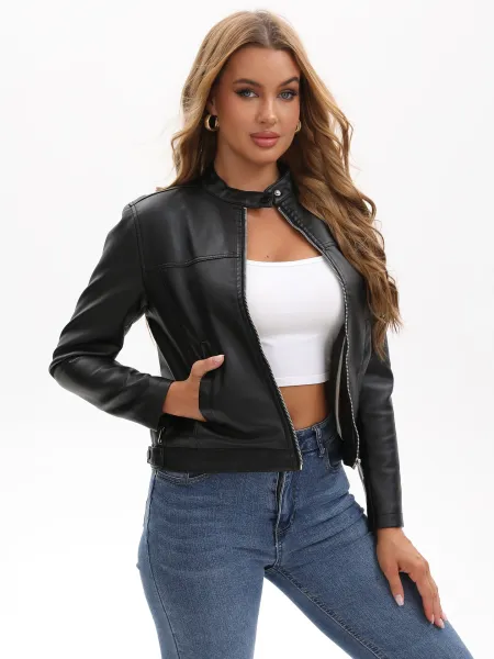 Design Faux Leather Moto Jacket Navy - 4