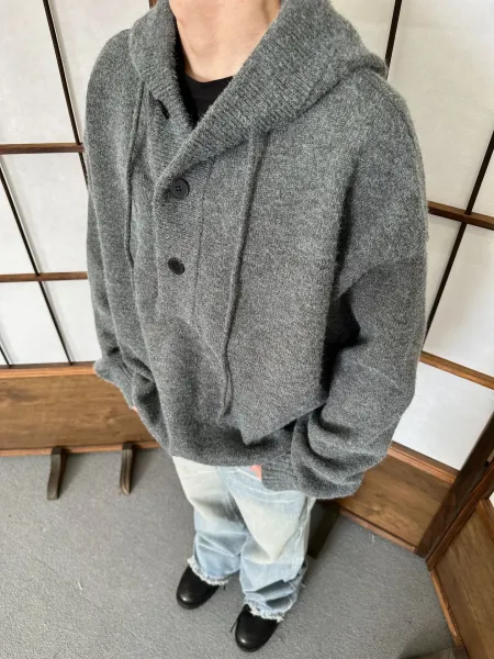 Design Shawl Collar Knit Cardigan Black Outerwear.cardigan - 7