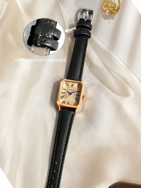 Design Lucky Fox Square Dial Rose Gold Case Green Leather Strap Quartz Watch Watches - 5