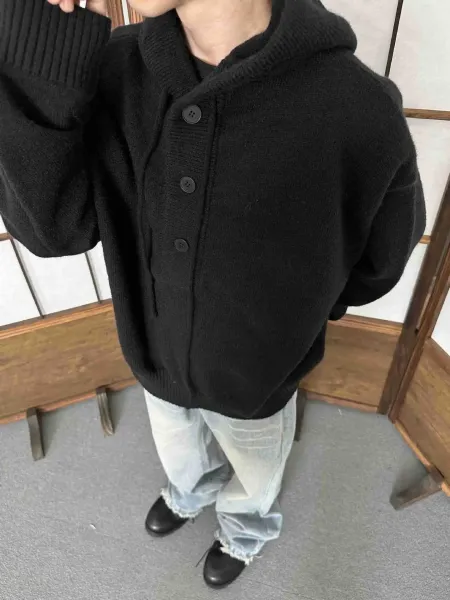 Design Shawl Collar Knit Cardigan Black Outerwear.cardigan - 12