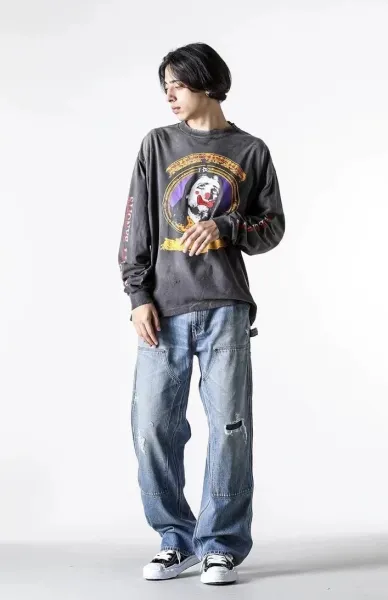 Design Graffiti Print Oversized Long-Sleeve T-Shirt White - 40