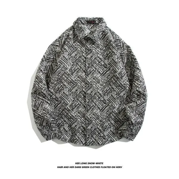 Design Herringbone Print Long-Sleeve Shirt Black-White - 1