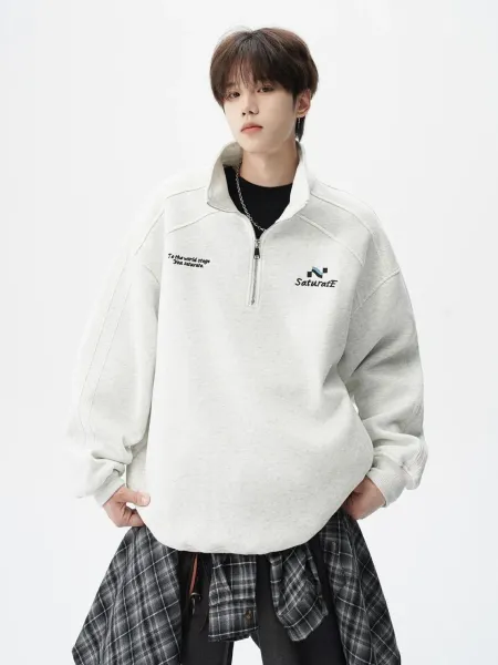 Design Half-Zip Oversized Hoodie Gray - 7