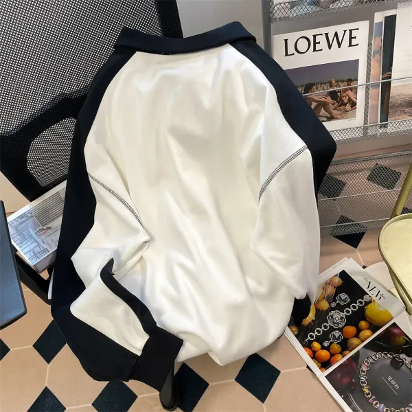 Design Half-Zip Polo Shirt White and Black Contrast Tops Polo - 5