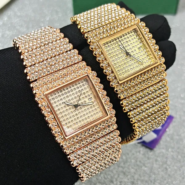 Design Black Pave-Set Square Watch with Diamond-Encrusted Band Watches - 9