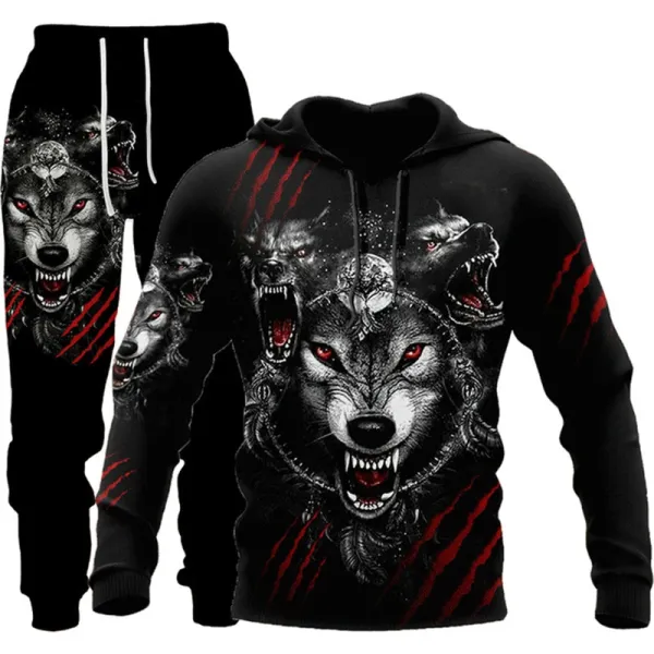 Design Norse Mythology Print Hoodie and Sweatpants Set Black White - 7
