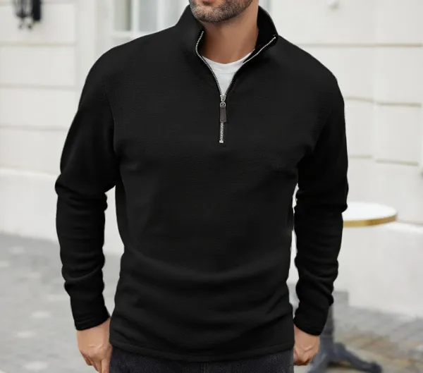 Design Quarter-Zip Fleece Pullover Black Sweater - 50