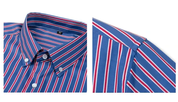 Design Striped Button-Down Shirt Navy Red White - 17