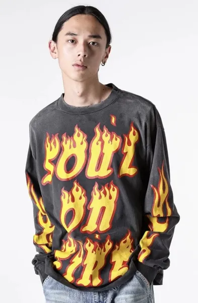 Design Graffiti Print Oversized Long-Sleeve T-Shirt White - 48