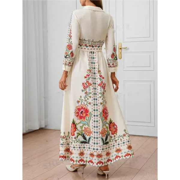 Design Floral Embroidered Belted Shirt Dress Beige - 7