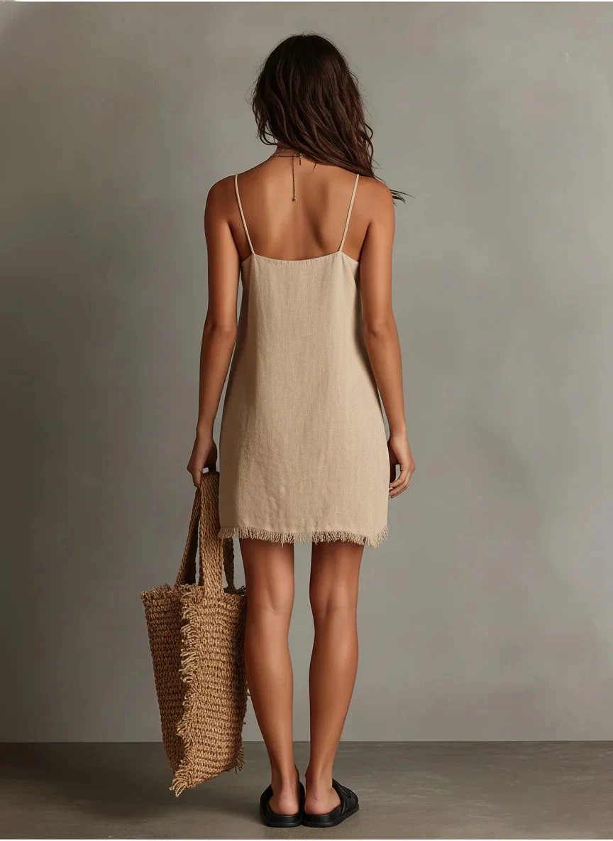 Design Linen Fringe Mini Dress Rust - 10