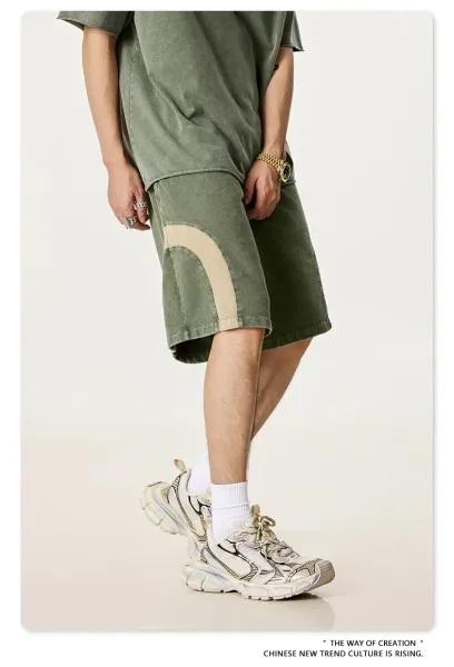 Design BE Thrived Army Green-Khaki Patchwork Shorts - 32