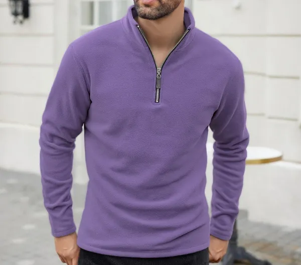Design Quarter-Zip Fleece Pullover Black Sweater - 55