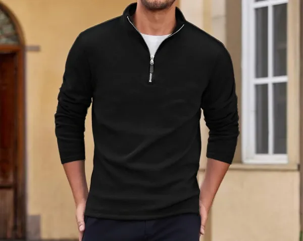 Design Quarter-Zip Fleece Pullover Black Sweater - 56