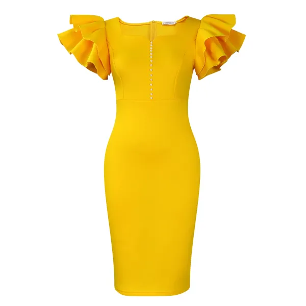 Design Metamorphosis Girl Ruffled Sleeve Bodycon Dress White Dress - 62