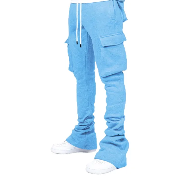 Design Cargo Sweatpants Light Blue with Drawstring Waist and Oversized Cuffs - 1