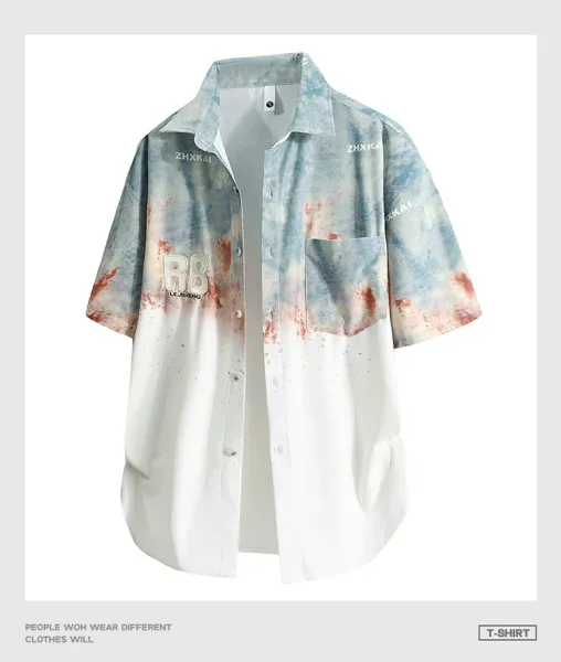 Design Tie-Dye Ombre Short Sleeve Shirt Tops Shirt - 17