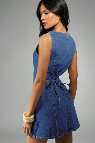 Design Denim Mini Dress in Classic Indigo Blue Dress - 6