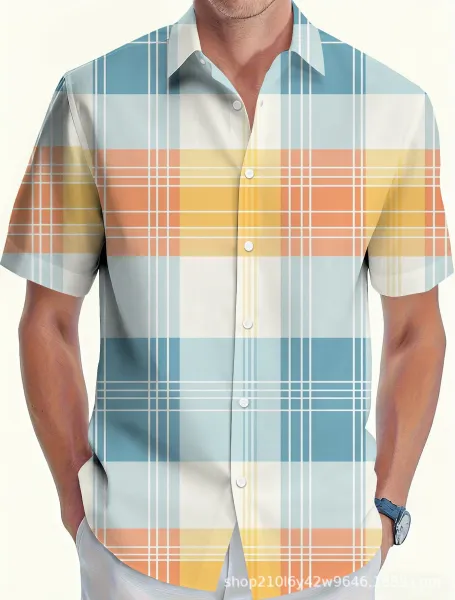 Design Plaid Short-Sleeve Button-Up Shirt Multicolor - 1
