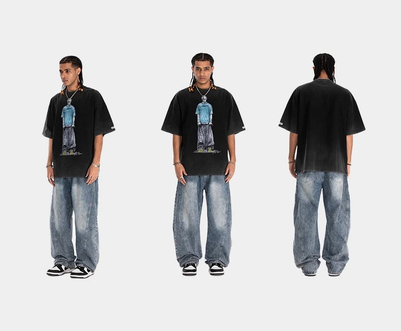 Design Graphic Print Oversized Black T-Shirt - 8