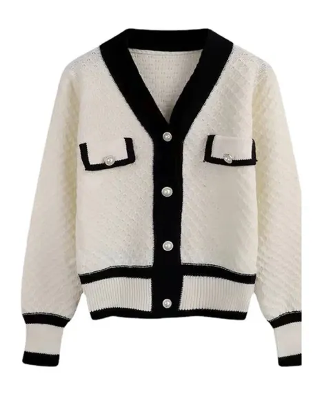 Design Chanel-Inspired Tweed Cardigan Black and Cream Knit Cardigan Outerwear.cardigan - 17