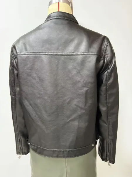 Design Faux Leather Moto Jacket Navy - 44