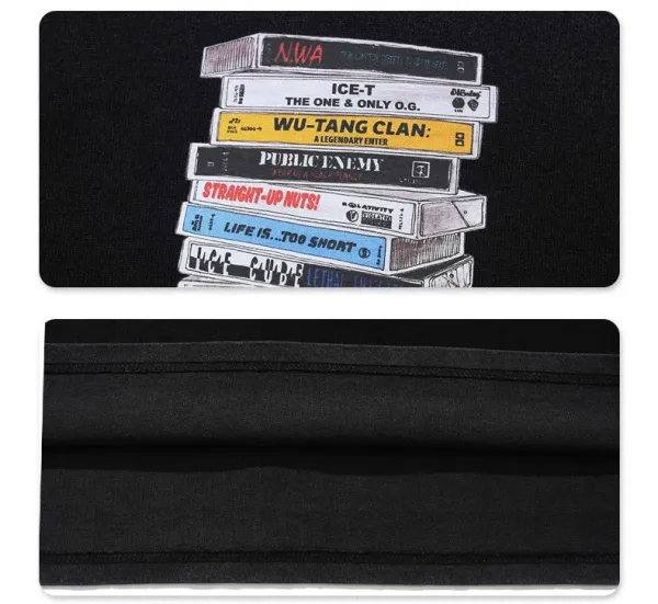 Design Acid Wash Denim T-Shirt with Cassette Tape Graphic - 22