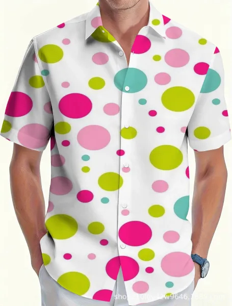 Design Polka Dot Print Short-Sleeve Button-Up Shirt White Multicolor - 1