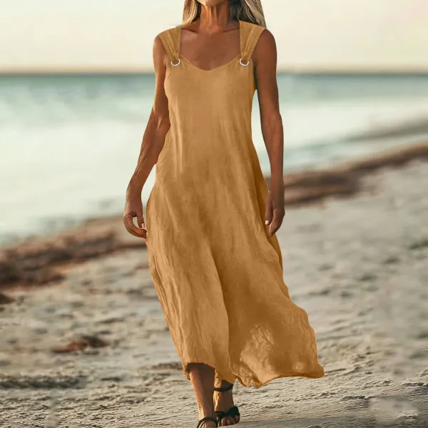 Design Sleeveless Ring-Strap Maxi Dress Red - 19