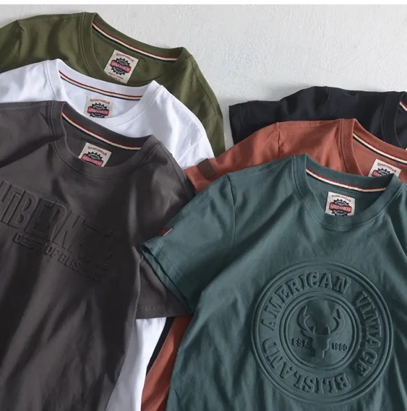 Design American Vintage Logo Embossed T-Shirt Dark Green T-Shirt T-Shirts - 6