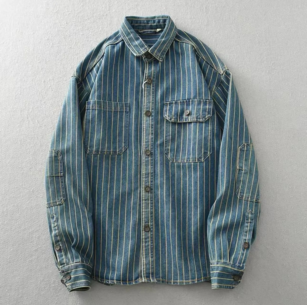 Design Striped Denim Shirt Navy Blue - 4
